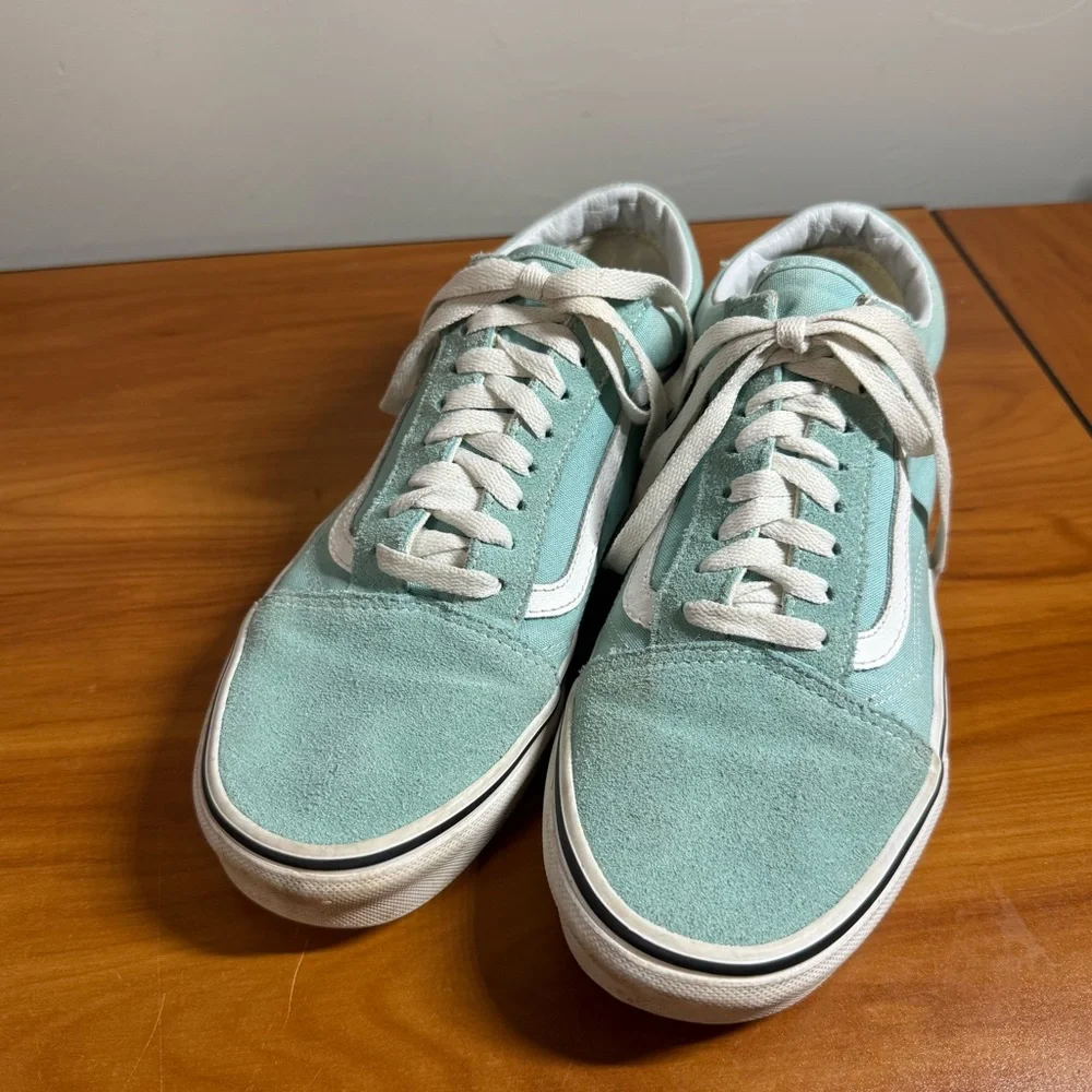 Vans Old Skool Low Top Sneaker Suede Leather Skate Teal Light Blue‎ W9.5